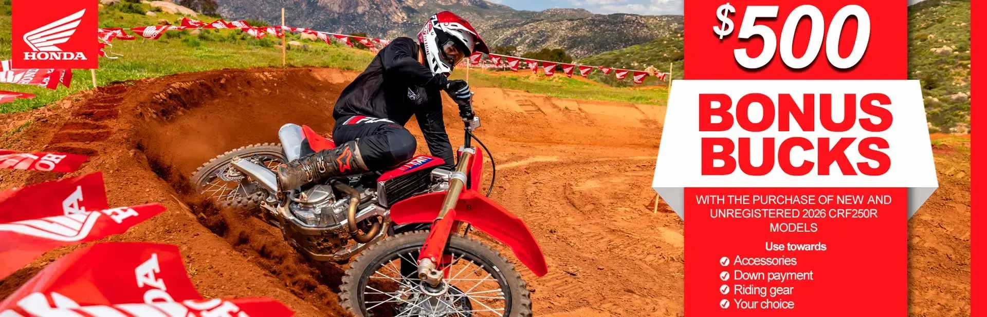 You are currently viewing Honda – $500.00 Bonus Bucks on 2026 CRF250